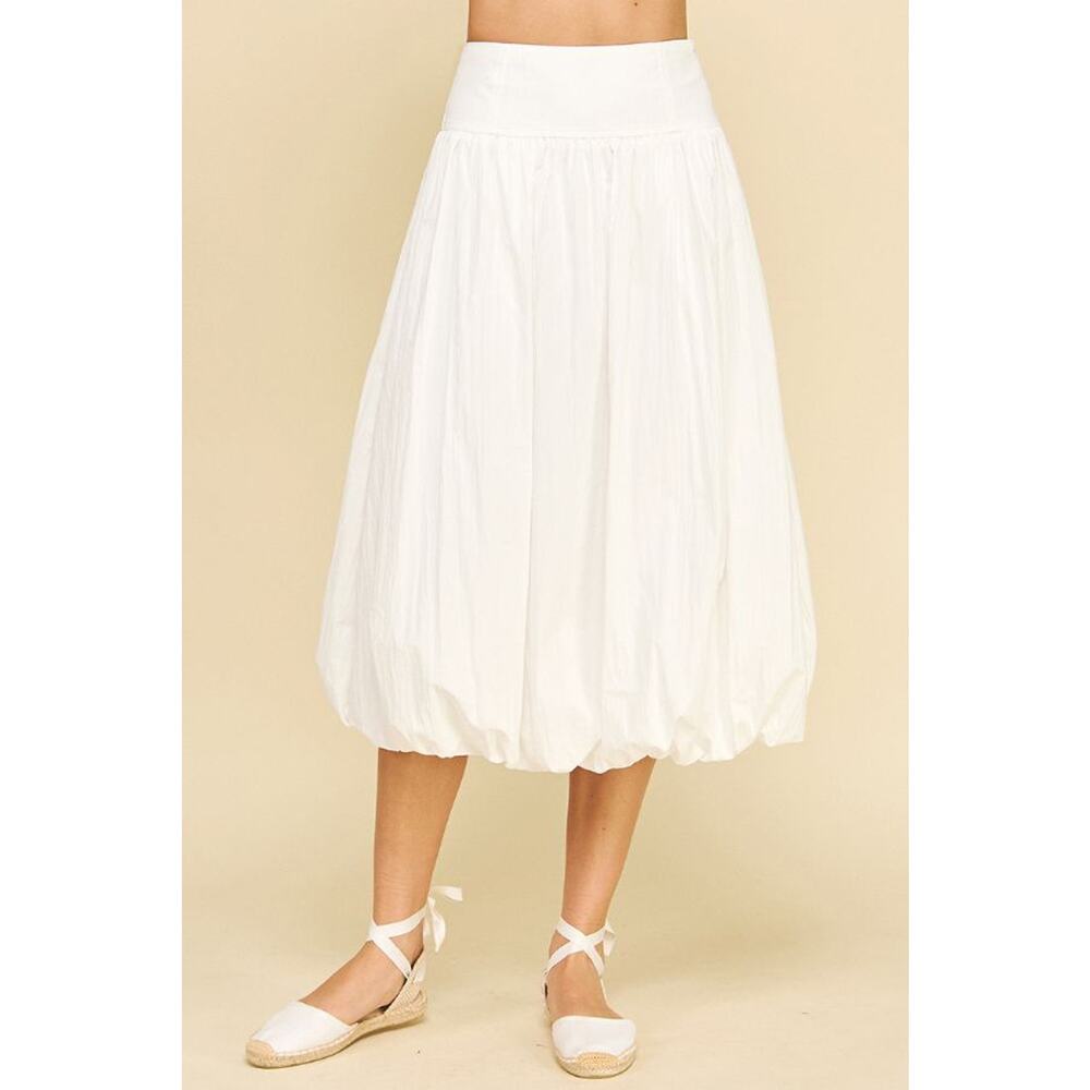Pinch White Bubble Hem Midi Skirt Smocked Back Sz L